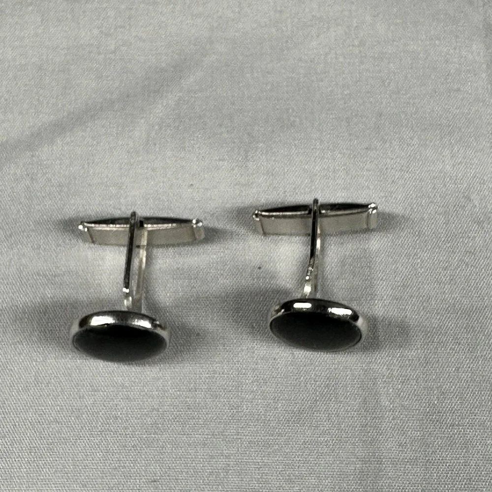 Vintage‎ Black Dome Cufflinks Retro Faux Onyx Style Men's Accessories Minimalist